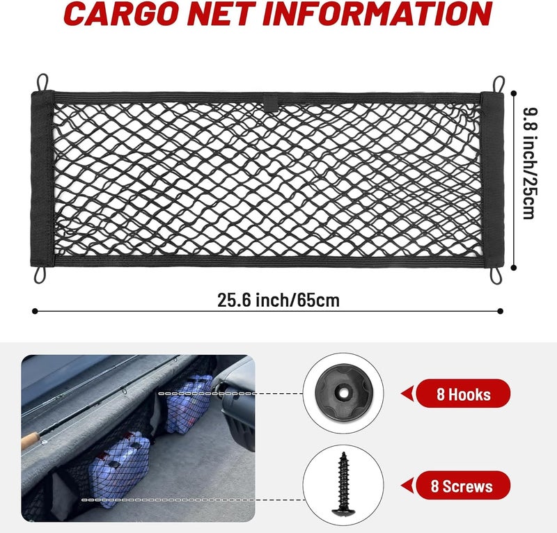 RED WOLF 2 Pcs Universal Cargo Net Pocket Elastic Mesh Netting Car Mesh Pouch for Trunk RV Boats Home Cargo Storage Mesh with Screws and Hooks (25.6'' x 9.8'') - Image 3